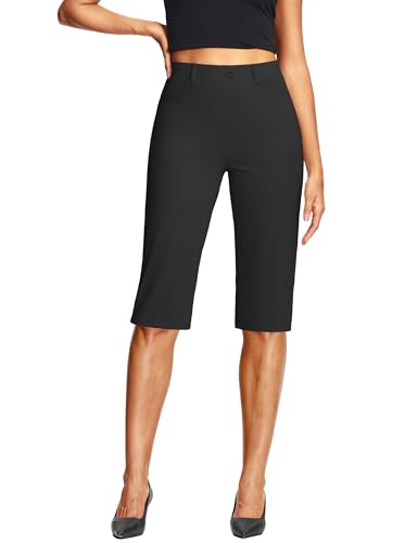 Image of ISEEGZ 14'' /18 inch Capri Pants for Women Dressy Stretch Pull On Womens Capris with Pockets Petite Summer Office Work Casual