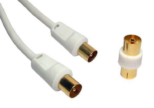 World of Data 5m Coax Cable - 24k Gold Plated - Male to Male (M-M) - FREE Female to Female (F-F) Coupler Included - Antenna - TV - Satellite - Lead - Extension WHITE