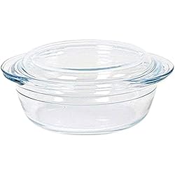 Comprar Cazuelas Baratas Cacerola de vidrio borosilicato con tapa 1.1 L + 0,3 L. Cazuela, fuente, molde redondo para horno con asas 21 x 18 x 8 cm