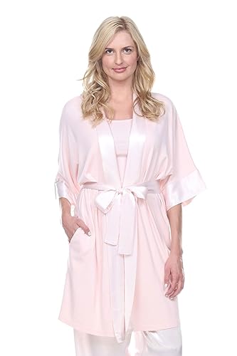 Image of PJ Harlow Womens Shala-rib Knit Camono Robe With Satin Belt and Trim