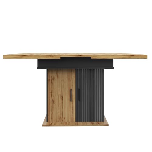 Mesa de comedor extensible de 110 a 140 cm, estilo retro con puertas moldeadas al vacío, mesa de cocina plegable para 4-6 personas con espacio de almacenamiento y estantes ajustables, color