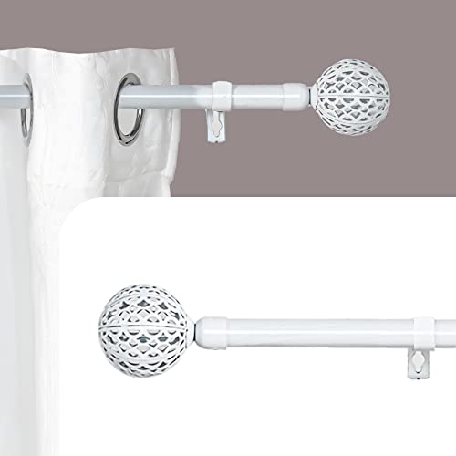 DALINA TEXTIL - Barra Cortina Blanca Extensible 19mm - Barra Cortinas fina para Salón Dormitorio - Palos Cortinas Delgado (Blanco) Bola de red 160-310cm