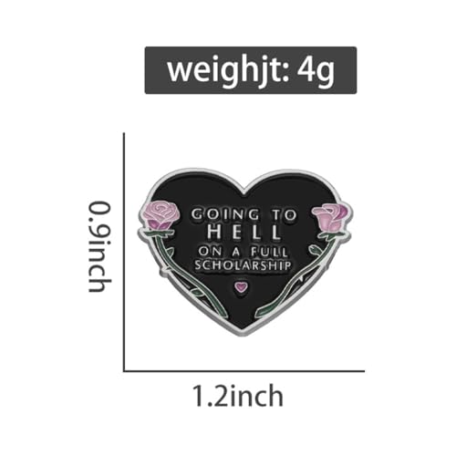Image of FOTN Black Heart Brooch Going to Hell on a Full Scholarship Funny English Heart Brooch Badge Rose Heart Letter Brooch Enamel Pin Couple's Holiday Gift Fun Jewelry Gift for Boy Men Girl Women