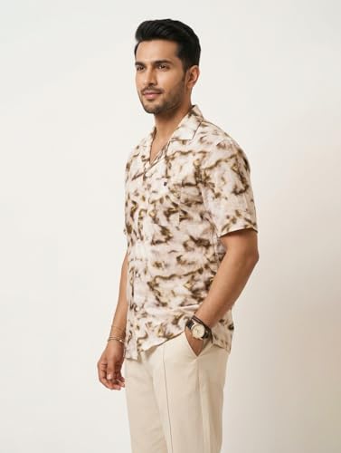 Image of OTTO Men's Cream and Brown Printed Casual Shirt | Slim Fit | Casual Shirts for Men