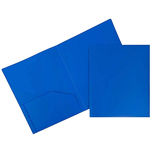 JAM PAPER Heavy Duty Plastic 2 Pocket School Folders – Blue – 6/Pack