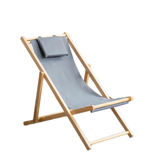 リクライニングチェア アウトドアチェア 折り畳み椅子 省スペース ベーシック ガーデンチェアー シェーズロングソファ 布製 枕付き 肘掛けき camping chair ラウンジチェア キャンプ 椅子 喫茶店 ビーチベッド おしゃれ (木の色 - グレー