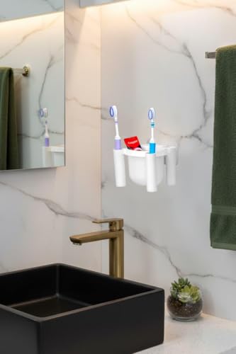Image of RETAIL PARATPAR Wall Mounted Plastic Toothbrush Holder for Bathroom - Self-Adhesive Waterproof Toothbrush Stand & Storage Shelf - Multi-Use Bathroom Organizer for Toothbrush (Drainmax Holder 1 PCS)