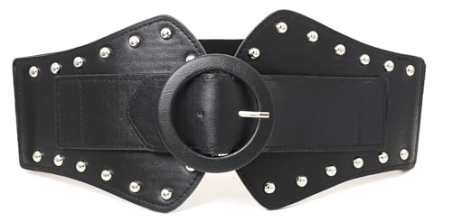 Women's Wide Waist Belt Vintage Elastic Waistband O Ring Buckle Leather Belts for Jeans Dresses