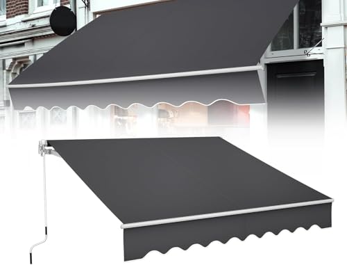 Froadp 400x300cm Gelenkarmmarkise Aluminium Markise Sonnenschutz Abdeckung Klemmarkise wasserdichte Anti-UV Sonnensegel Sichtschutz für Balkon Terrasse(Dunkelgrau)