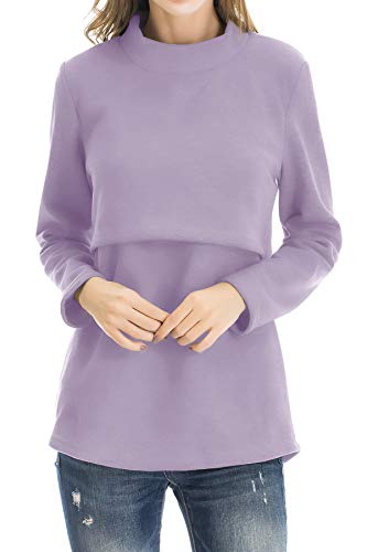 Image of Smallshow Women's Fleece Nursing Tops Shirts Long Sleeve Breastfeeding Clothes