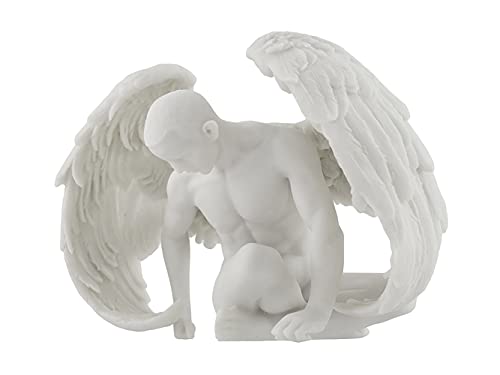 Estatua de ángel masculino alado en resina blanco miniatura 3