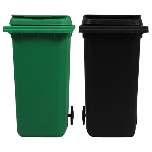 Parliky Mini Bote de Basura de Escritorio 2 Piezas, Portalápices Divertido de Plástico, Colores Negro y Verde, Organizador Compacto para Oficina y Hogar, Ahorro de Espacio