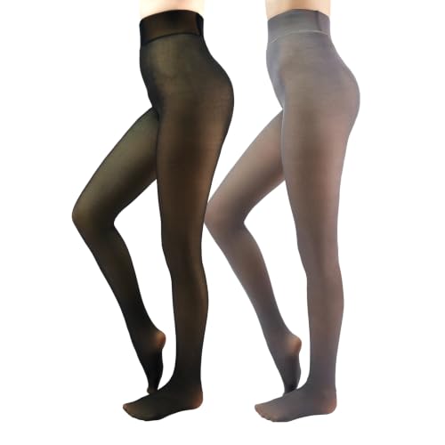 Image of X-CHENG Fleece Lined Tights Sheer Women - Fake Translucent Warm Pantyhose Leggings Sheer Thick Tights for Winter
