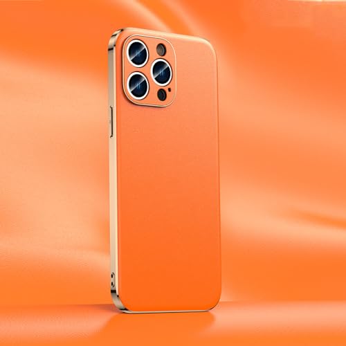 Protection iPhone 13 Pro Max en cuir véritable pour le quotidien avec objectif sécurisé orange