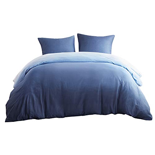Inspire By Intelligent Design Reversible 100% Cotton Sateen Duvet - Breathable Comforter Cover, Modern All Season Bedding Set With Sham (Insert Excluded), Mist, Ombre Indigo King/Cal King(104"X90") #TOP7