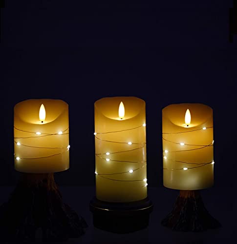 Image of DANIP Ivory LED flameless Candle, with Embedded Star String, 3-Piece LED Candle Set, with 11 Button Remote Control, 24-Hour Timer Function, Dancing Flame, Real Wax, Battery Powered. (Ivory)