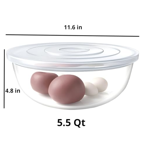 JCXivan 5.5Qt Glass Mixing Bowl with Lid for Sourdough Bread Making — view 2
