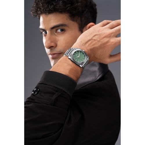 Image of Fastrack Vyb Challenger with Quartz Analog Green Dial Silver Stainless Steel Strap Watch for Men - FV30045SM01W