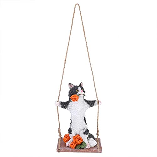 Garden Yard Statue, Cute Resin Animal Statue, Tree Hanging Decor, voor Park Garden Yard(Black cat on swing) - Image 3