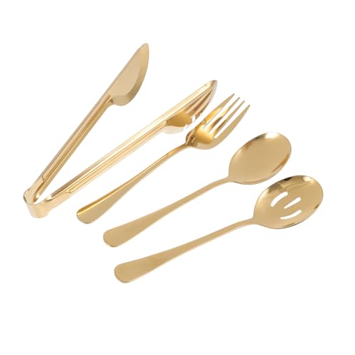 GALPADA Pinzas de Acero Inoxidable Doradas 4 Piezas para Alimentos, Juego de Cubertería Hogar Mango Ergonómico Antideslizante, Utensilios de Cocina para Servir y Barbacoa
