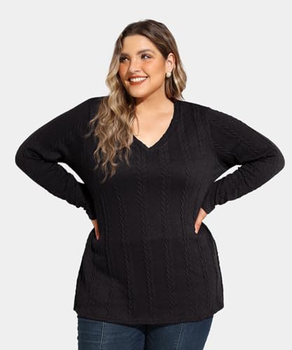 RITERA Plus Size Sweaters for Women Long Sleeve V Neck Cable Sweatershirts Fall Pullover Knitted Tops Oversize XL-5XL 14W-28W2