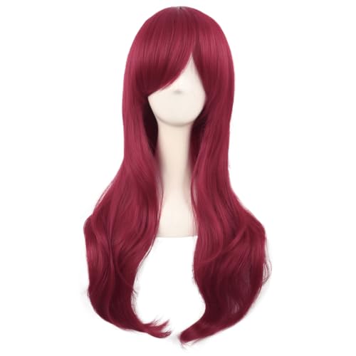 Image of MapofBeauty 28 Inch /70 cm Women Side Bangs Long Curly Hair Cosplay Synthetic Wig (Blood Red)