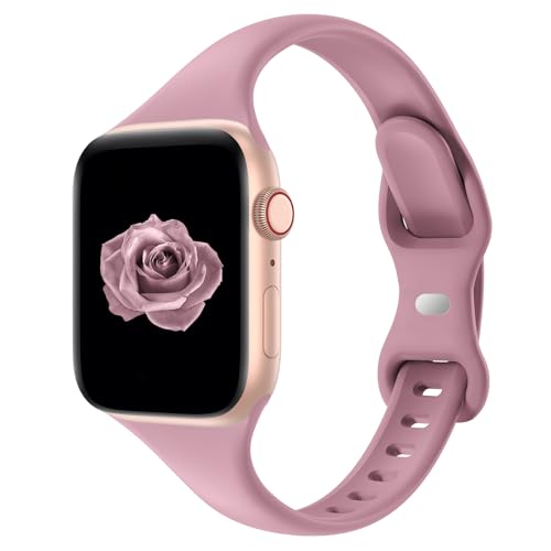 Image of Thin Slim Band Compatible with Apple Watch 38mm 40mm 41mm 42mm 44mm 45mm 46mm 49mm, Replacement Silicone Sport Strap for iWatch Series 11 /10 /9 /8 /7 /6 /5 /4 /3 /2 /1 Ultra SE Women Men, Yoga Pink