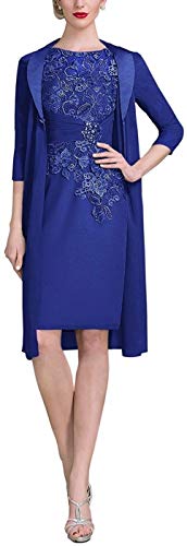 Scoop Robe de mère de la mariée en Mousseline de Soie perlée avec Veste et Robe pour mère - Bleu - 48 Cover