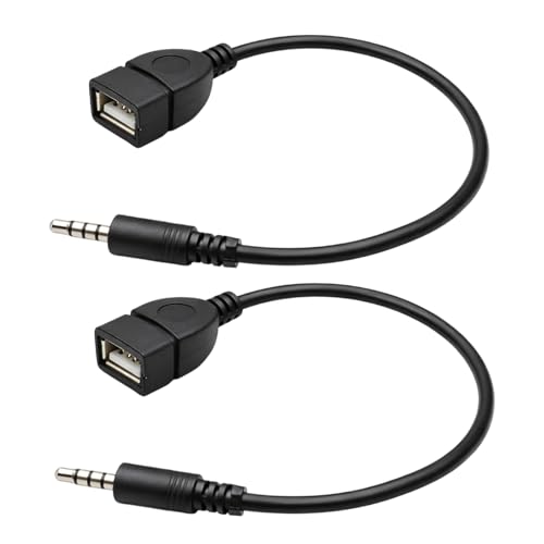 argtnayk Lot de 2 adaptateurs Jack 3,5 mm vers USB, câble aux Audio 20 cm avec Prise USB a Femelle, pour autoradio, GPS Voiture, CD et DVD avec Fonction...