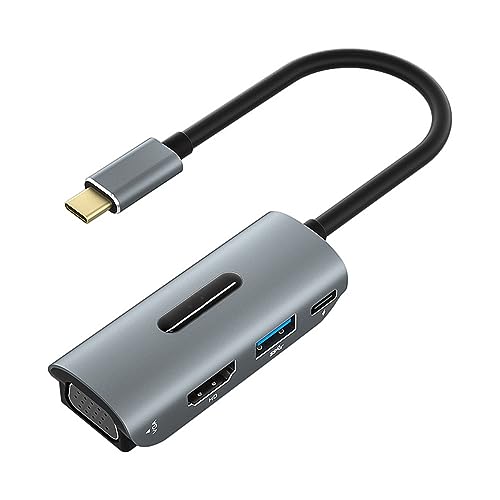 Suckoo Replacement 4 in 1 USBC to HDMI VGA USB3.0 PD Docking Station 1 in 4 Out Compatible Computer Host Phone Laptop Mac TYPEC External HDMI Monitor TV Projector Cable Splitter Hub 4K30HZ
