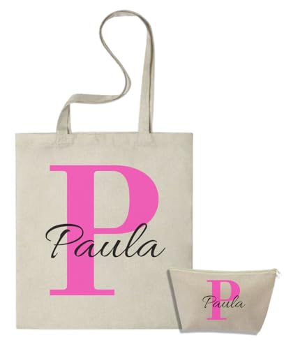 Pack Tote Bag Personalizada con Nombre e Inicial + Neceser Personalizado