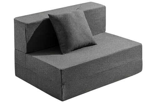 Image of Los Angeles Foldable One Seater Sofa Cum Bed, Sofa Bed 3 X 6 Feet, Jute Fabric Washable Cover Including One Cushion Perfect for Home & Office, Guest Room - Grey Color