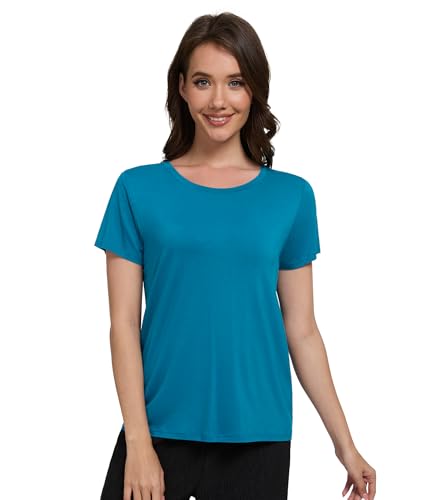 WiWi Pajama Top for Women Short Sleeve Scoop Neck Pajamas Soft Viscose from Bamboo Basic Solid T-Shirt PJ S-XXL