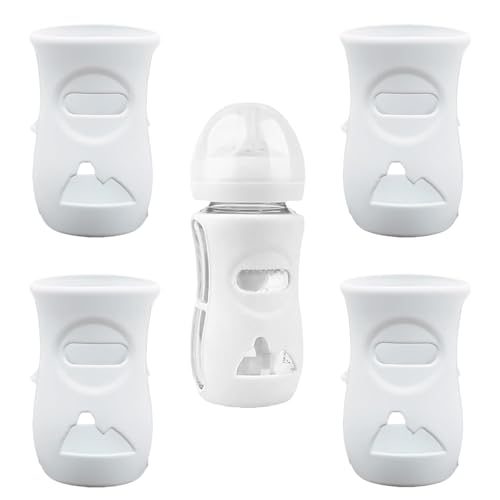 Image of QinSuiKai 4 Pack Silicone Sleeves for Avent Natural Glass Baby Bottles, Anti Breakage Baby Bottle Holder, Compatible with Philips Avent Glass Natural Baby Bottle, BPA Free (White, 8 OZ)
