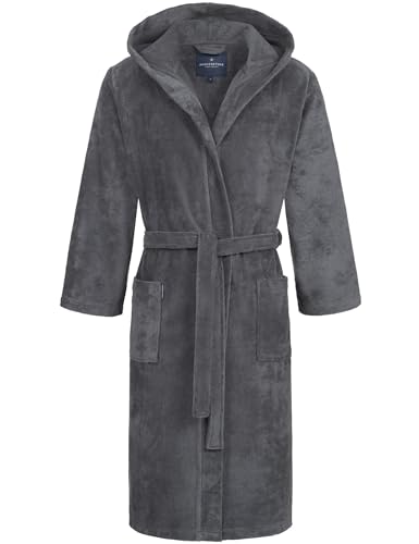 Morgenstern Bademantel Herren Baumwolle Kapuze Frottee Velours Grau Größe M