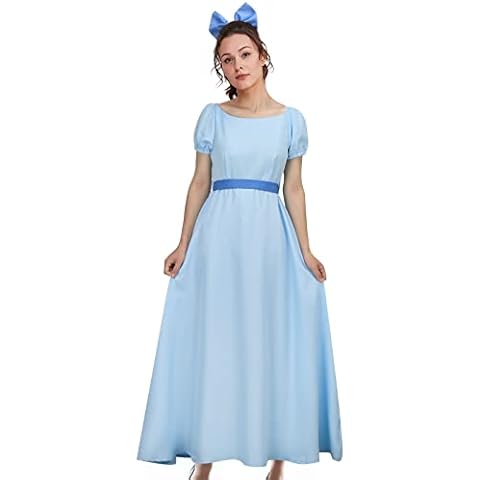 LIKUNGOU Womens Wendy Costume Dress Blue Maxi Princess Cosplay Outfit Bow Belt Halloween Accessories (L) Cover