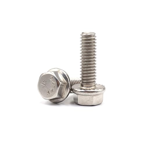 Image of cSeao 3 /8 inch-16 x 1 Flanged Hex Head Bolts Flange Hexagon Screws, Stainless Steel 304, DIN 6921, 10 PCS