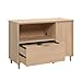 Pemberly Row Engineered Wood Credenza, 44 in W x 30 in H, Natural Maple Finish, Adjustable Storage Shelf, File Drawer, Solid Wood Feet, Mid-Century Style Media Stand or Home Office Desk