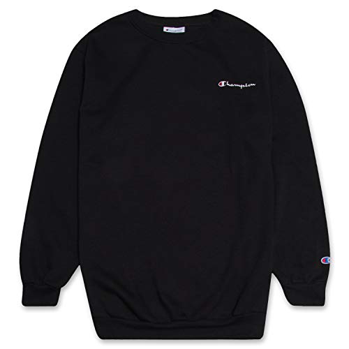 Champion Crewneck Fleece Sweatshirt for Men's Big and Tall with Script Logo Black