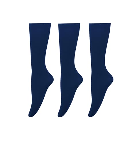 Image of Bestjybt 3 Pairs Women's Opaque Nylon Knee High Stockings Trouser Socks