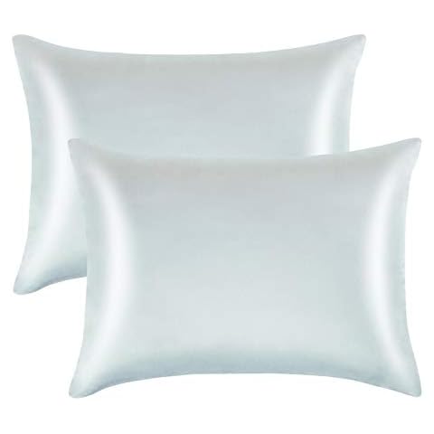 FLXXIE 2 Pack Zippered Satin Toddler Pillowcases, 13x18 Inches, Luxury and Silky Soft Travel Zip Pillow Cases for Boys and Girls, Silver Grey Cover