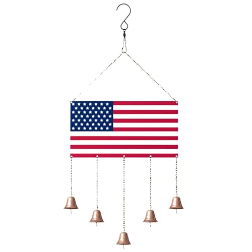 tongfeng Carillón de viento con bandera de Estados Unidos, campanillas para exteriores con 5 campanas, letrero de pared para el Día de la Independencia de Estados Unidos, decoración