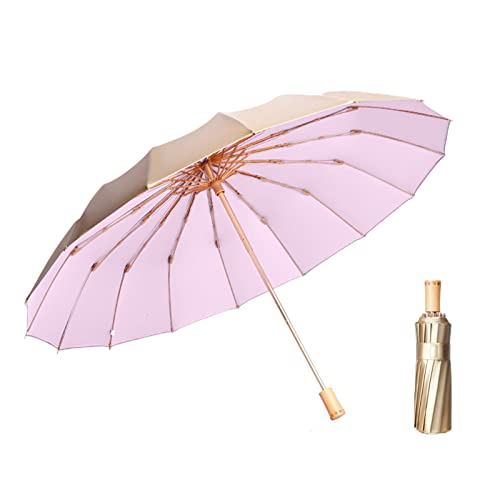 Parapluie pliant imperméable 16 nervures coupe-vent et anti-UV pour femme
