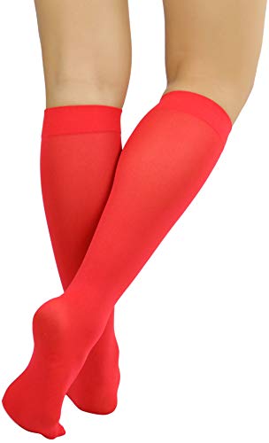 Image of ToBeInStyle Women's Opaque Knee High Nylon Fashion Socks Solid & w /Front Satin Bow