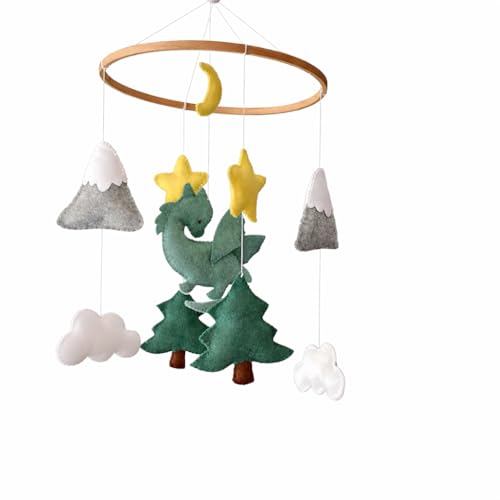 Image of Dragon baby mobile for Fantasy nursery decor Fairy tale nursery baby room decor Mountain and tree Gender neutral baby shower gift