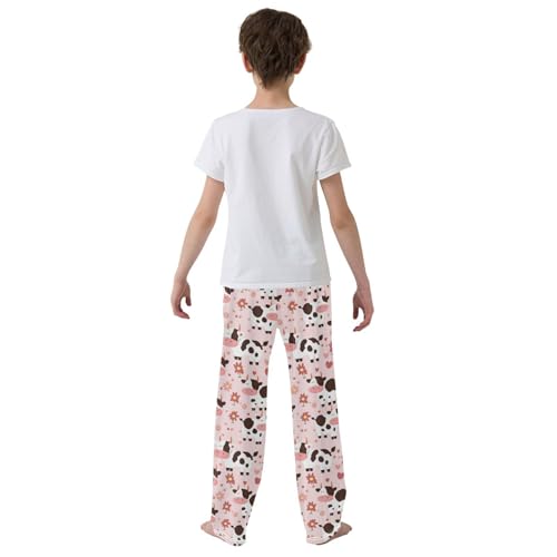 Vdsrup Black White Spotted Pajama Pants Cow Pink Flowers Pajama Bottoms Soft Sleep Pjs Lounge Pants S3