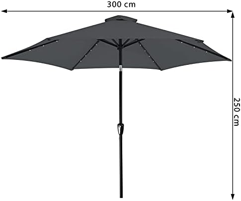 Kingsleeve Parasol LED Lighting 3m Solar Foldable Market Umbrella Garden Patio Balcony Sun Shade