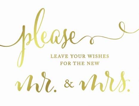 Andaz Press Wedding Party Signs, Metallic Gold Ink Print, 8.5-inch x 11-inch, Please Leave Your Wishes for the New Mr. & Mrs., 1-Pack, Unframed