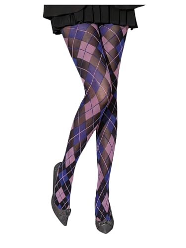 Verdusa Womens Argyle Plaid Mesh Sheer Tights Design High Waisted Preppy Stockings Pantyhose Pink One Size