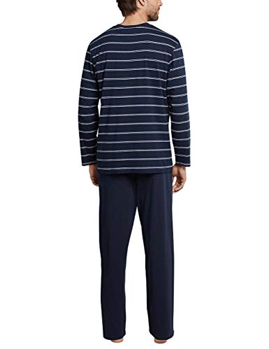Schlafanzug lang Organic Cotton V-Ausschnitt Karos dunkelblau - Comfort Fit für Herren 48505254565898102106110